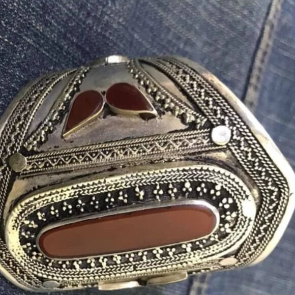 Single Afghan Tribal Stone Cuff, Ethnic Afghan Cuff Bracelet, Handmade Afghan - Picture 3 of 5